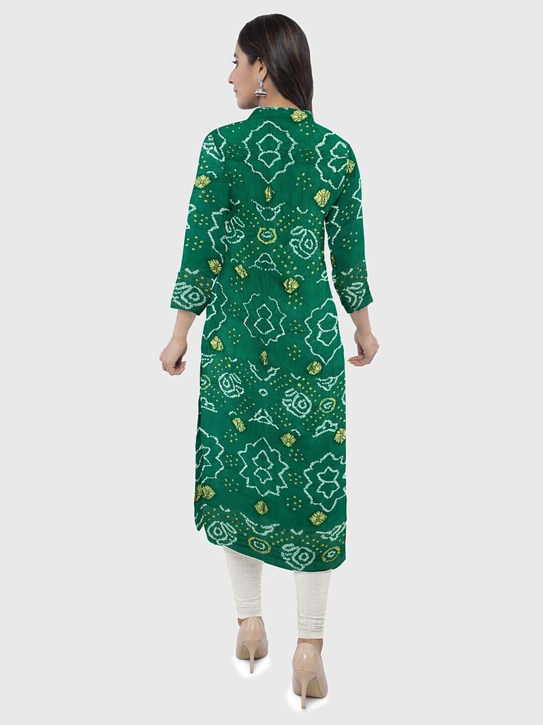 Dark Green Embroidery Nayra Cut Kurti | Leemboodi